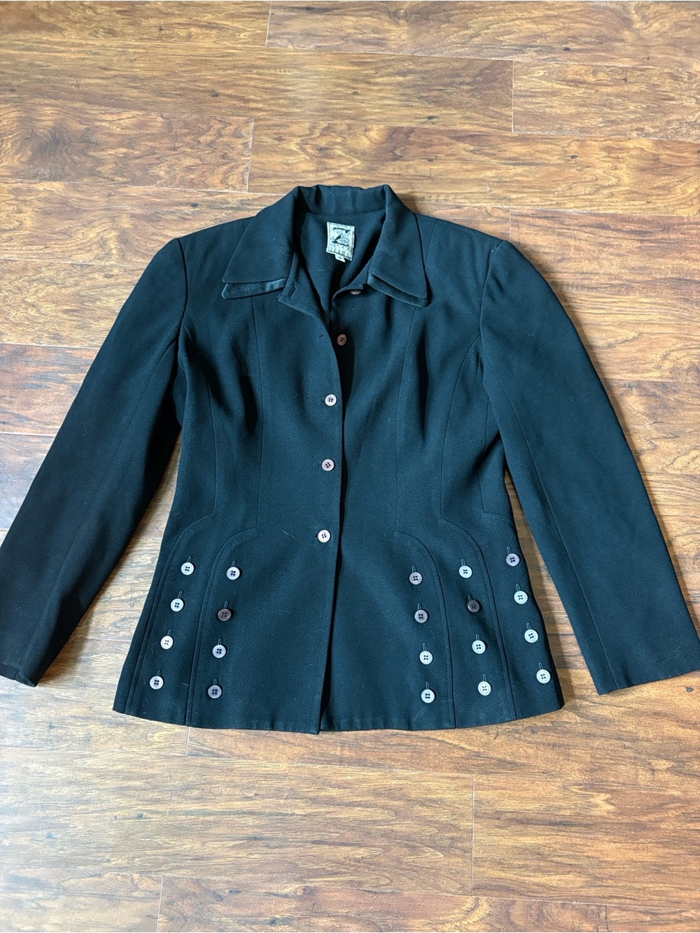 Zelda Steampunk crepe Black jacket with Decorative Button Detail 90s